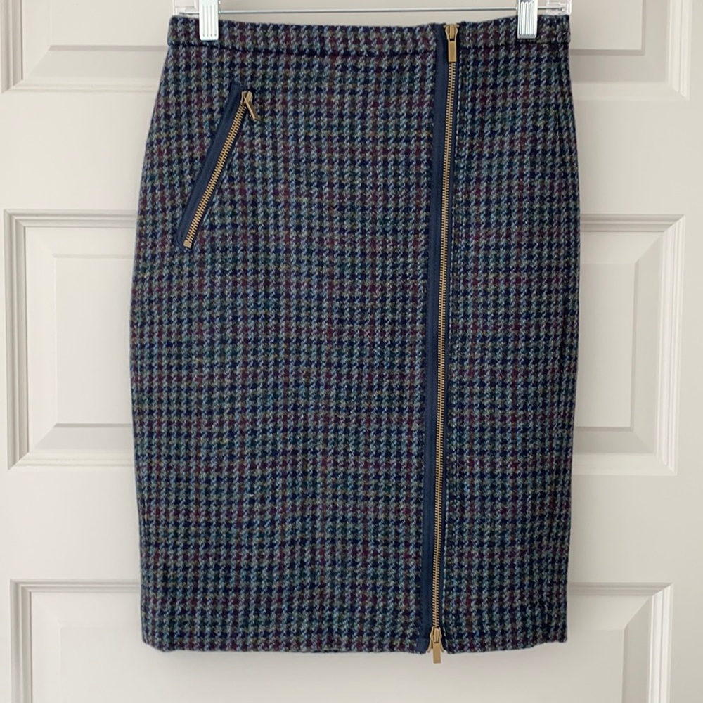 J Crew blue and maroon herringbone pencil skirt